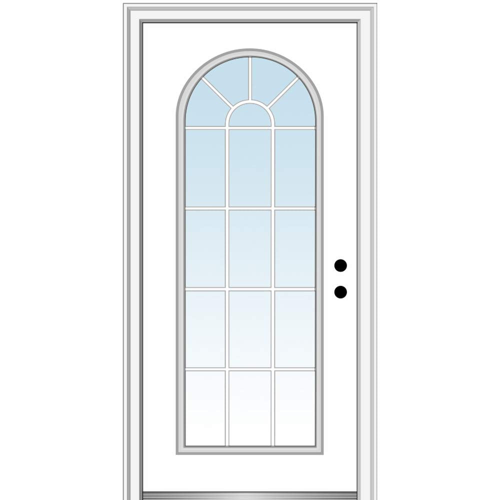 Steel Primed Left Hand In-Swing Prehung Front Door Full Lite Round Top Clear Glass 36" x 80" R941595