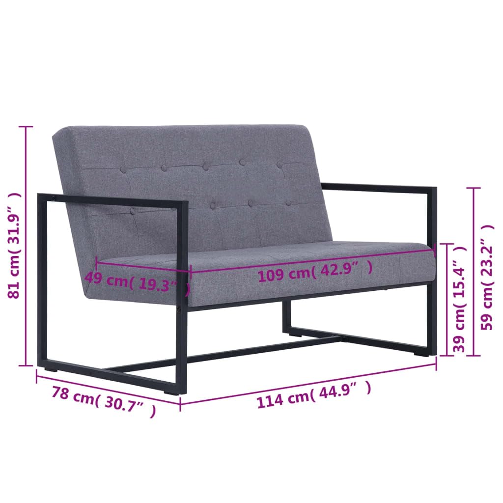 Light Gray Fabric 2-Seater Sofa with Steel Legs R53856