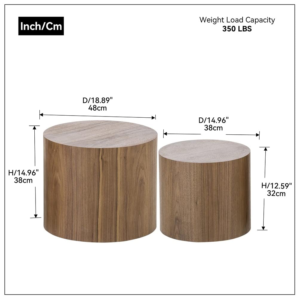 Round Coffee Table Set of 2 Wood Nesting End Table G43000