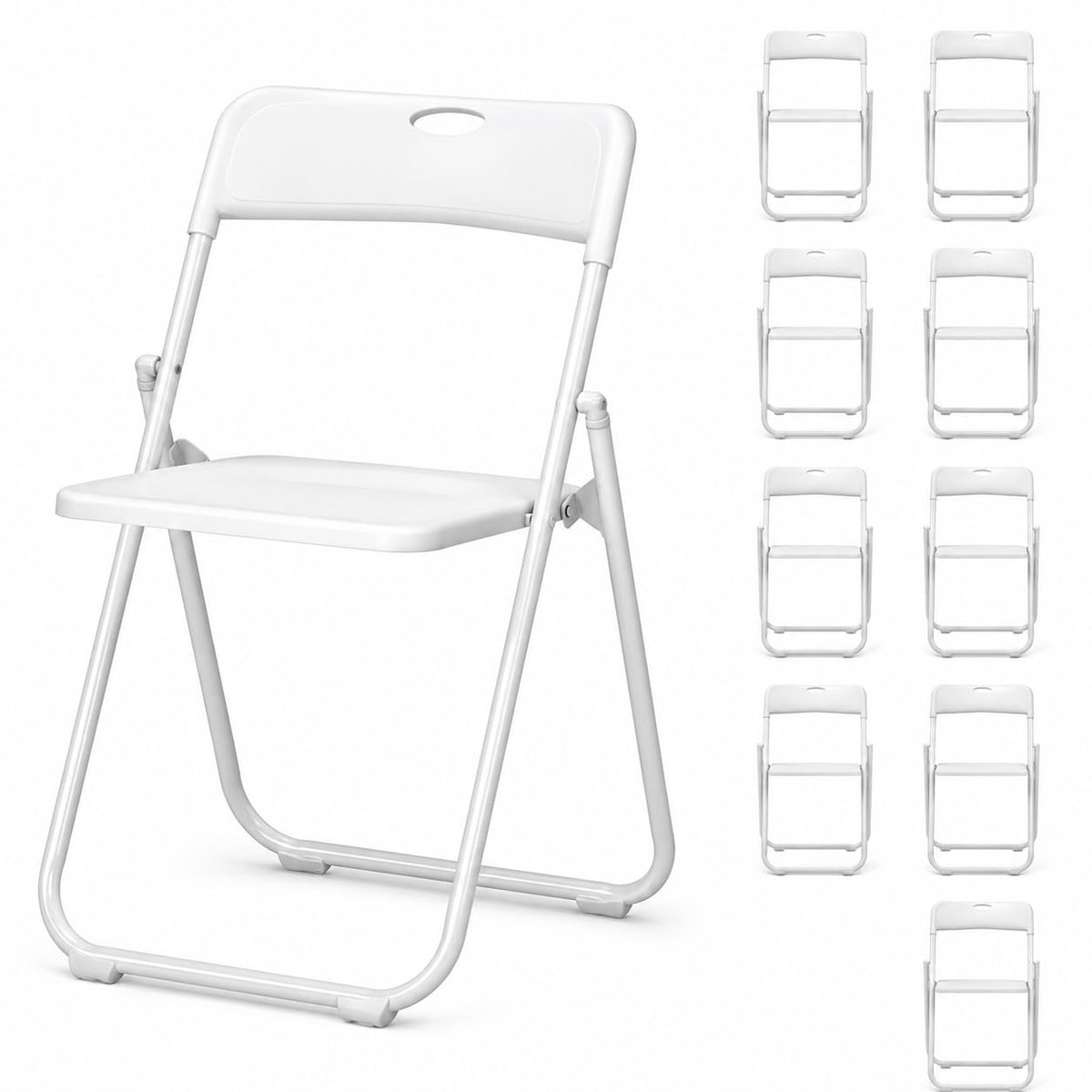 White Plastic Folding Chairs, 10 Pack Steel Frame X3269