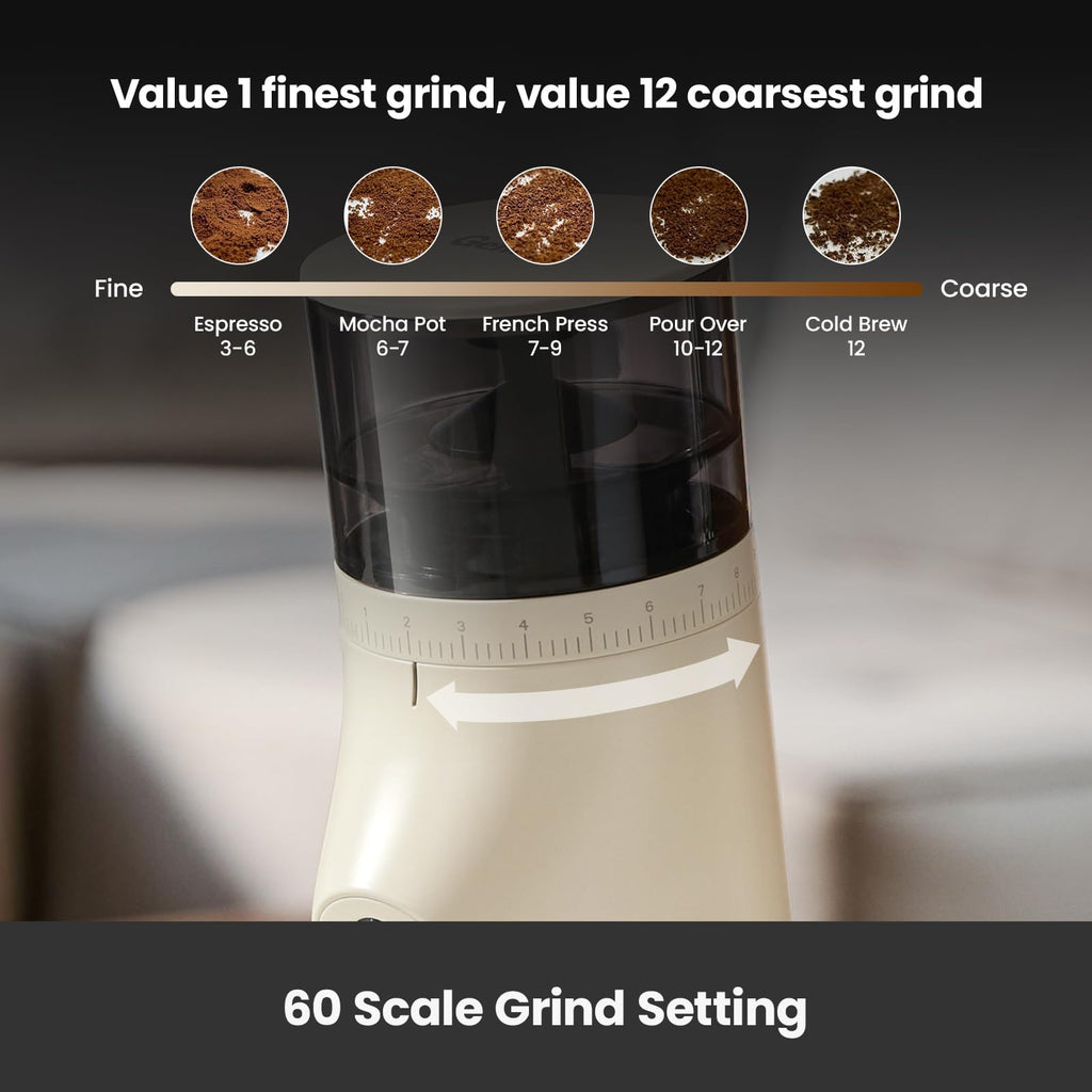 Electric Conical Burr Coffee Grinder with 60S Timer, White H645709