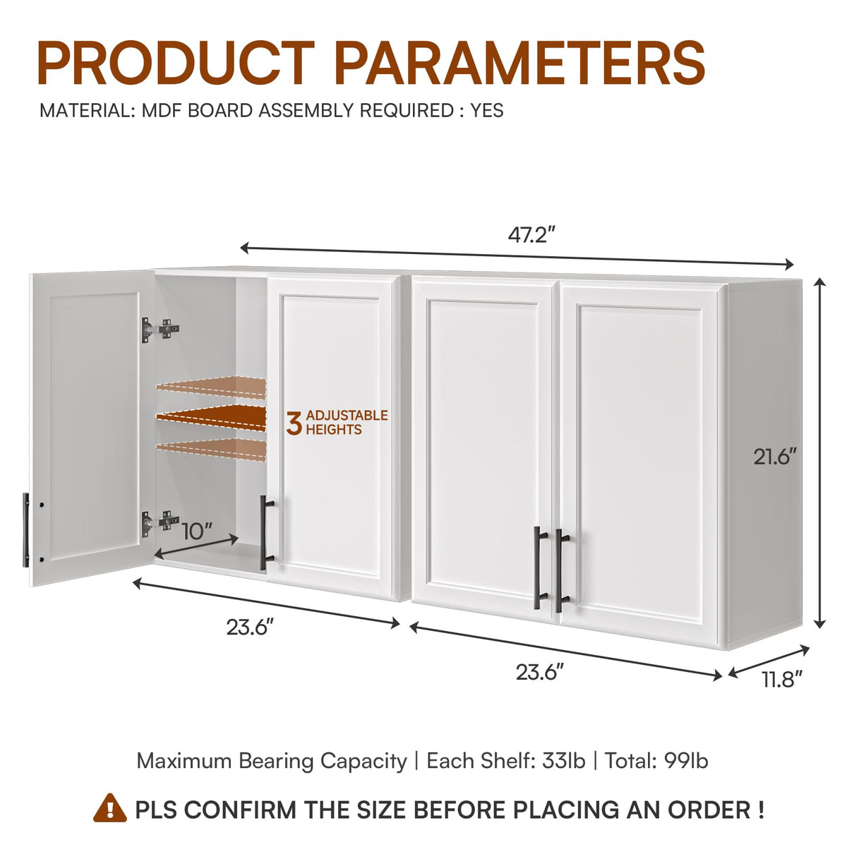 47.2" W Off White Wall Mounted Cabinet with Adjustable Shelf V9600