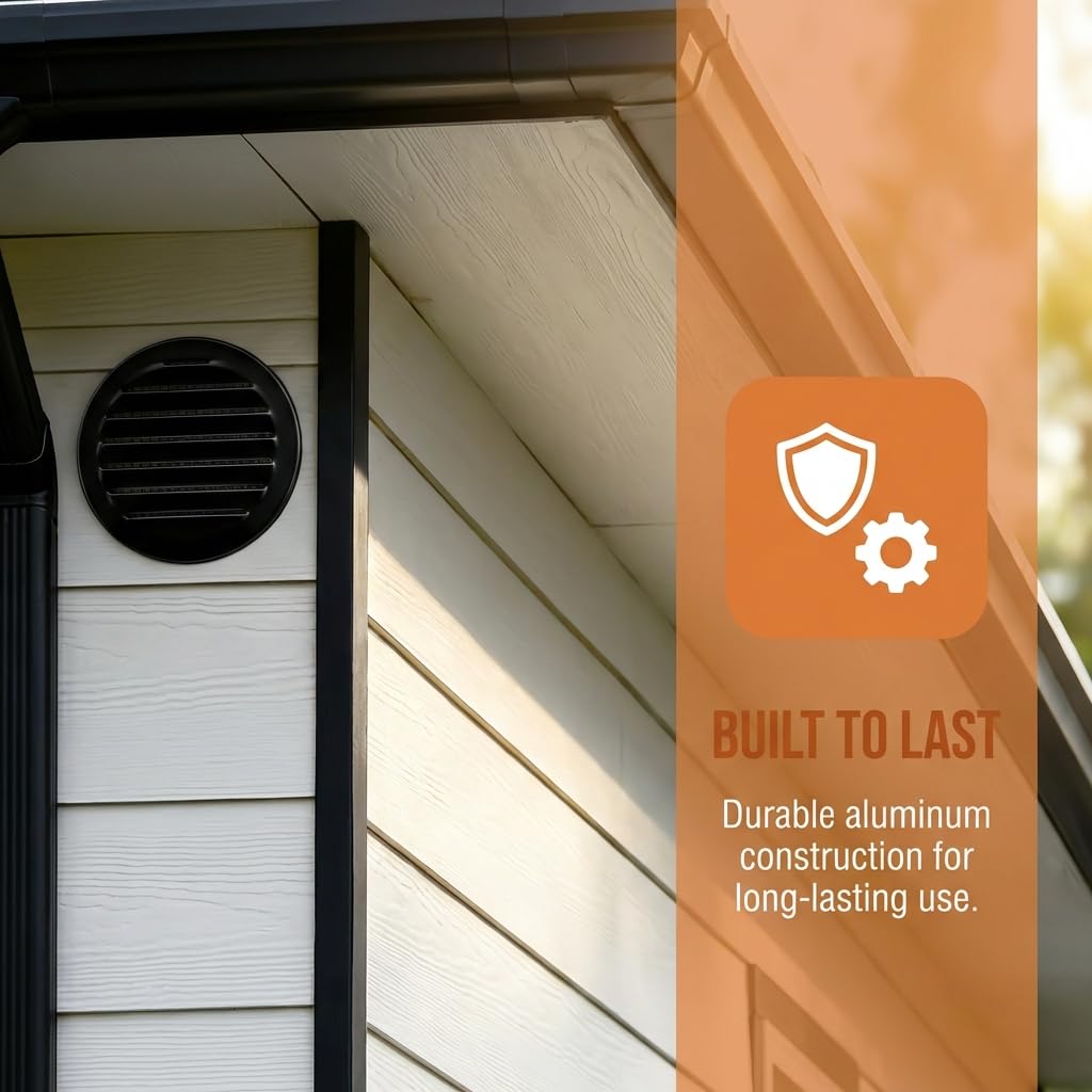 Black 2 Inches Round Aluminum Louver with Insect Screen U18088