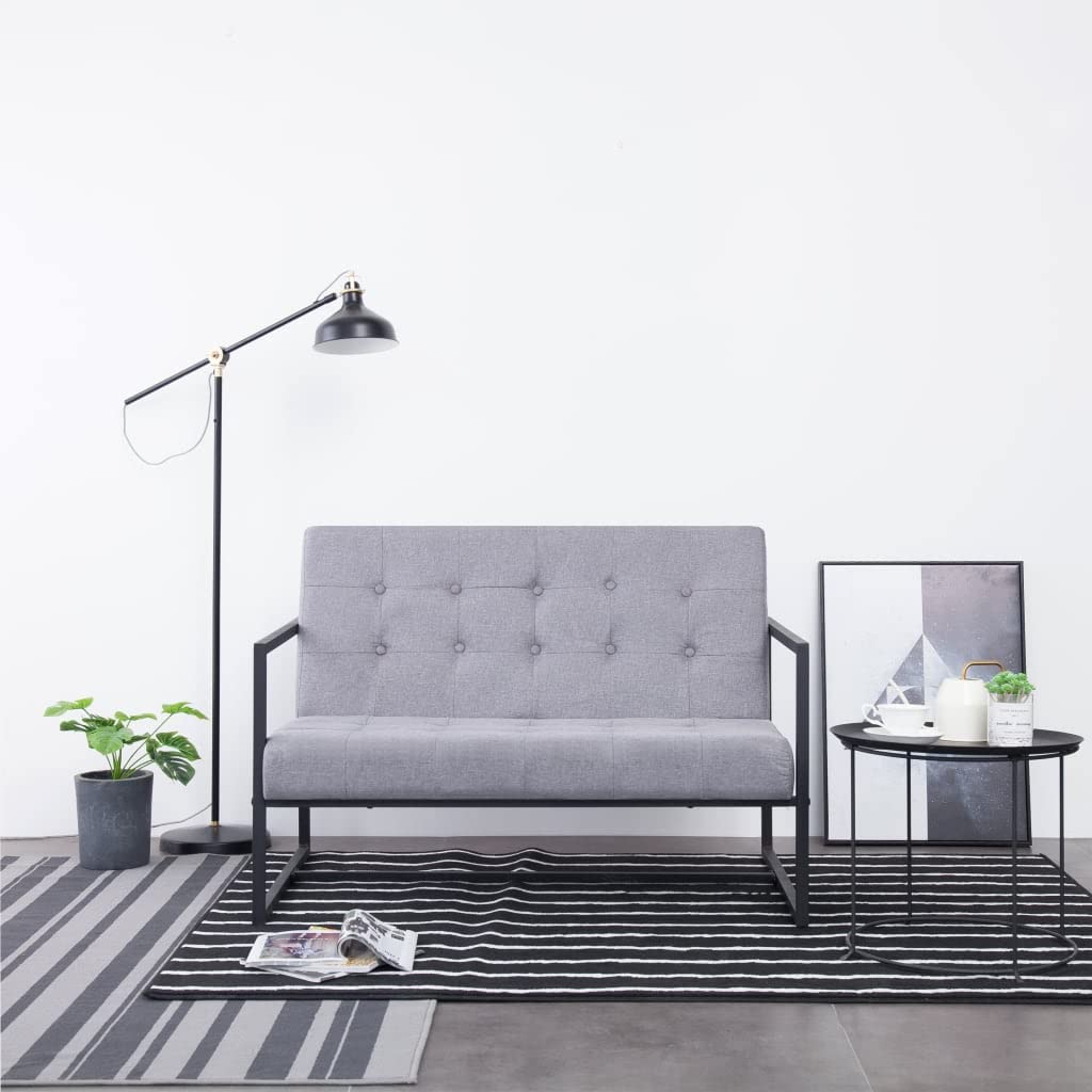 Light Gray Fabric 2-Seater Sofa with Steel Legs R53856