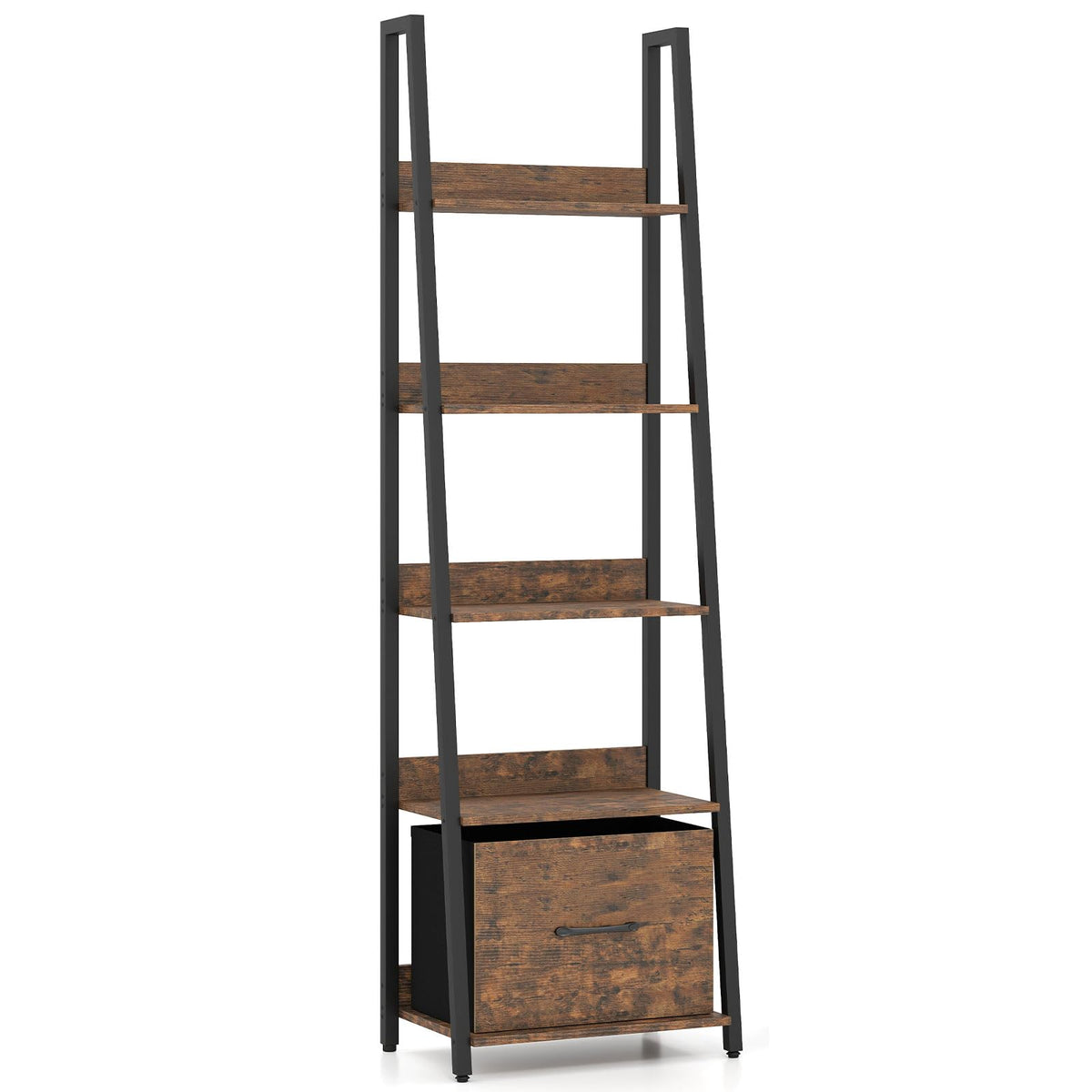 5-Tier Ladder Bookshelf with Fabric Drawer V564558