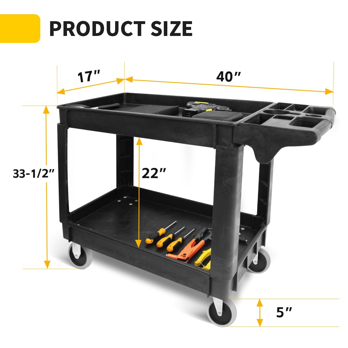 Heavy Duty 2-Shelf Polypropylene Utility Cart 500 lb Capacity O8951
