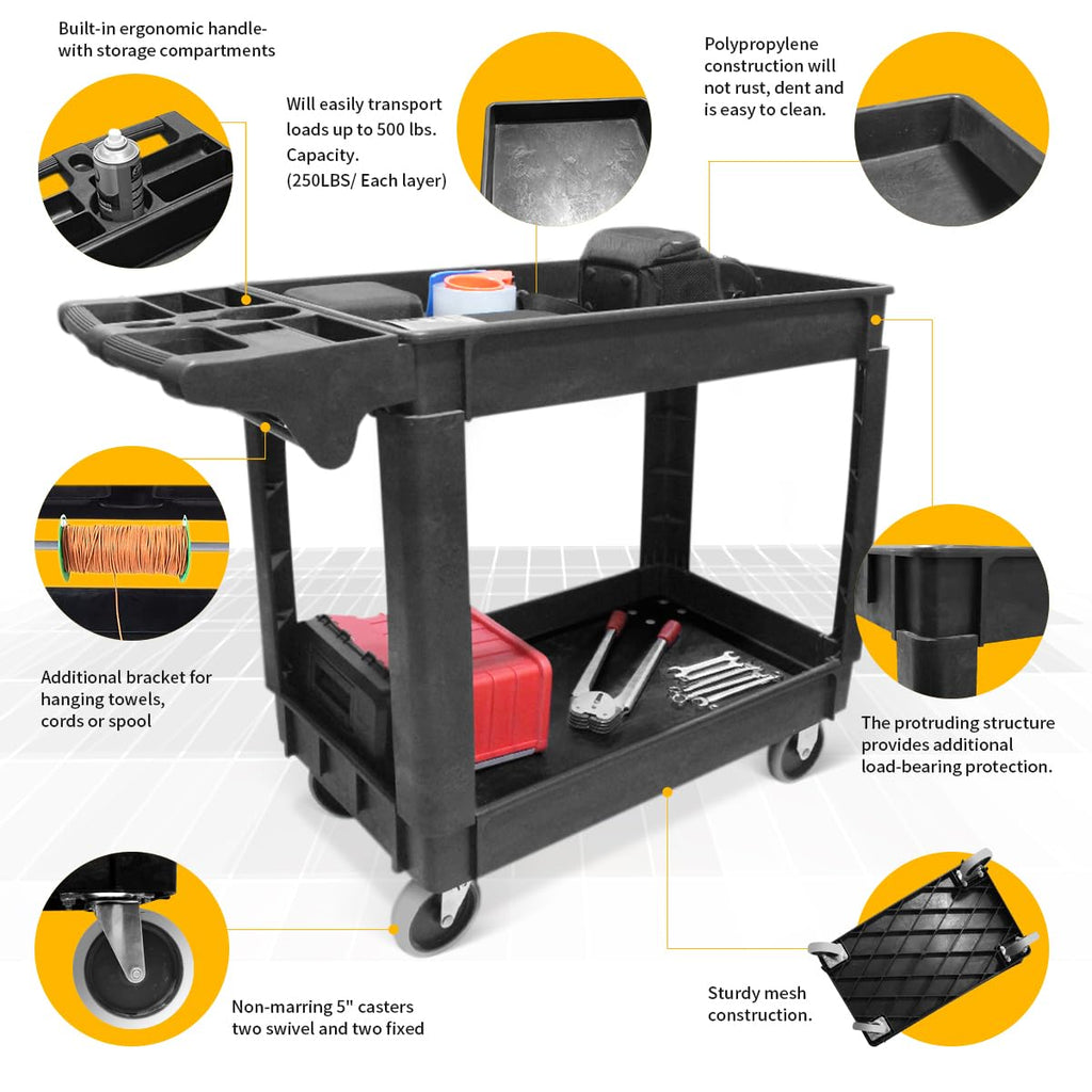 Heavy Duty 2-Shelf Polypropylene Utility Cart 500 lb Capacity O8951