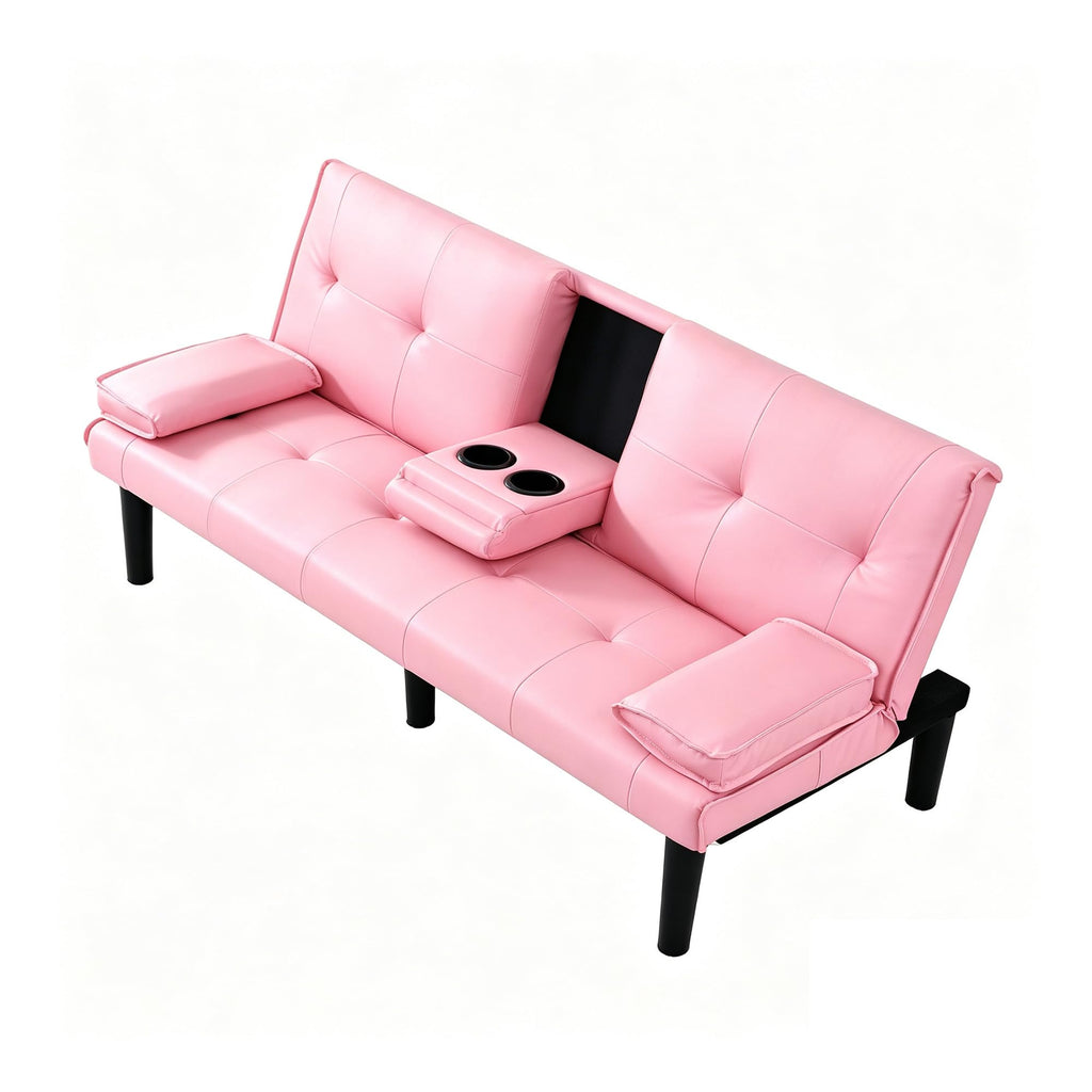67" Convertible Sofa Bed with Cup Holders, Pink H218512
