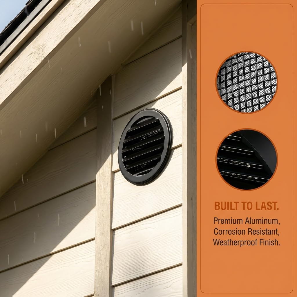 Black 2 Inches Round Aluminum Louver with Insect Screen U18088