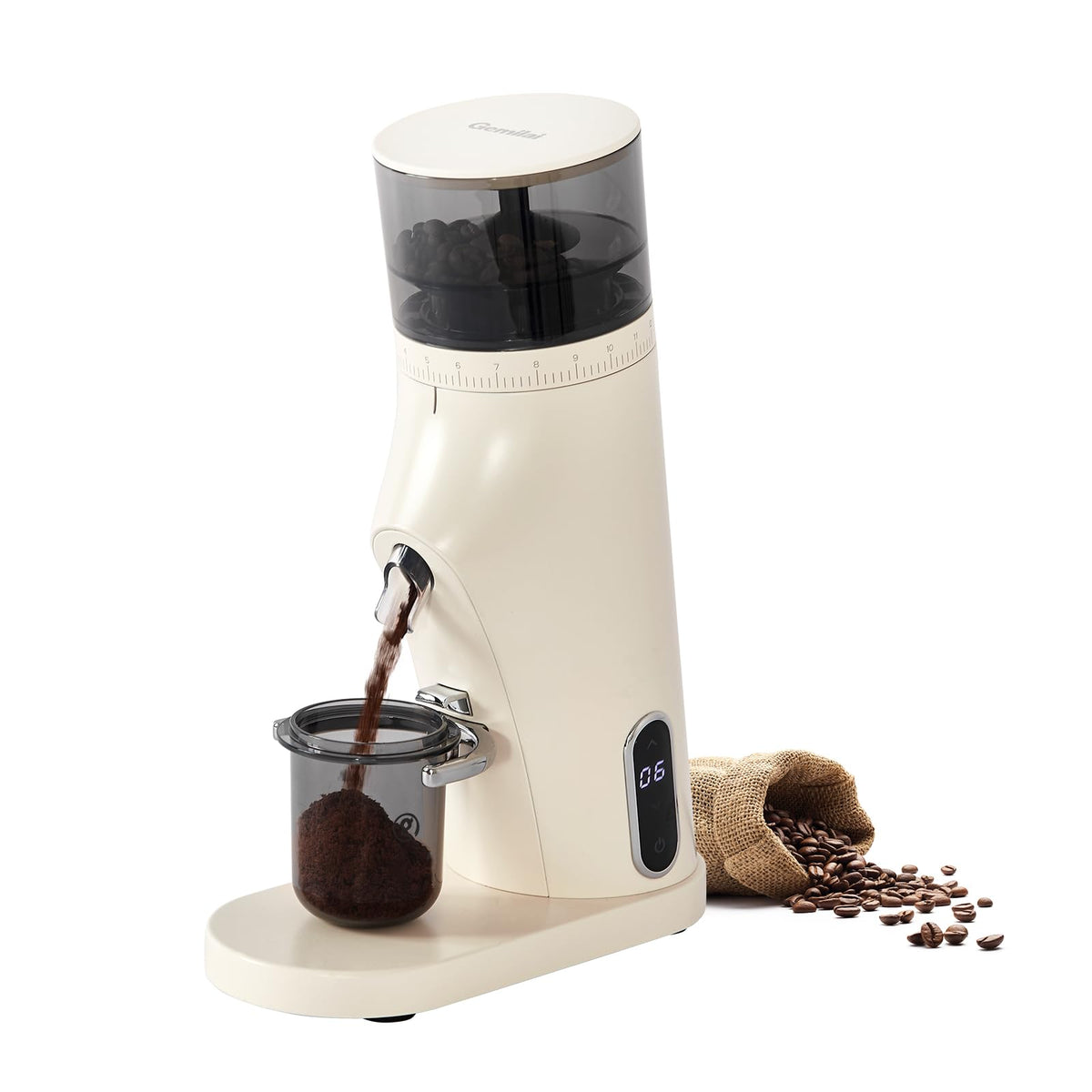 Electric Conical Burr Coffee Grinder with 60S Timer, White H645709