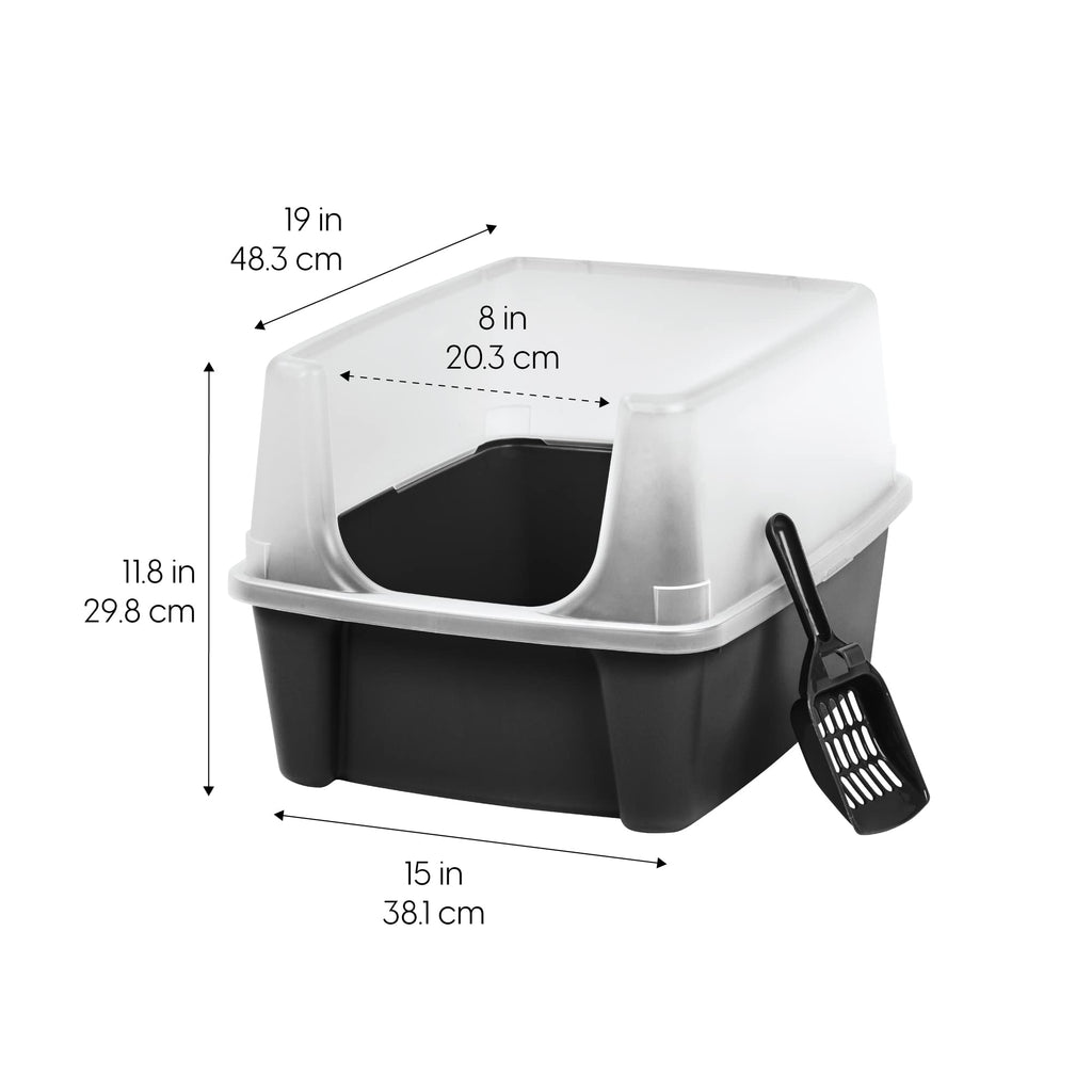 High Sided Cat Litter Box with Scatter Shield, Black J4865