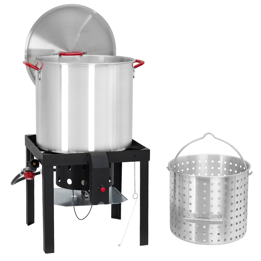 60QT Aluminum Seafood Boil Pot with Strainer Basket and Propane Burner G89153