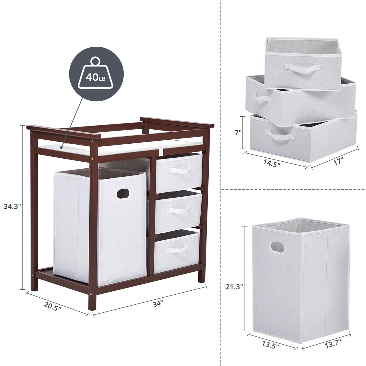 Modern Baby Changing Table with Laundry Hamper & 3 Drawers Q494755