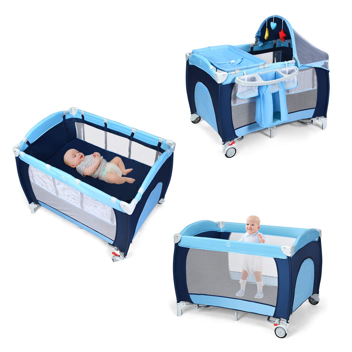 4-in-1 Portable Baby Playard with Bassinet and Changing Table G914505