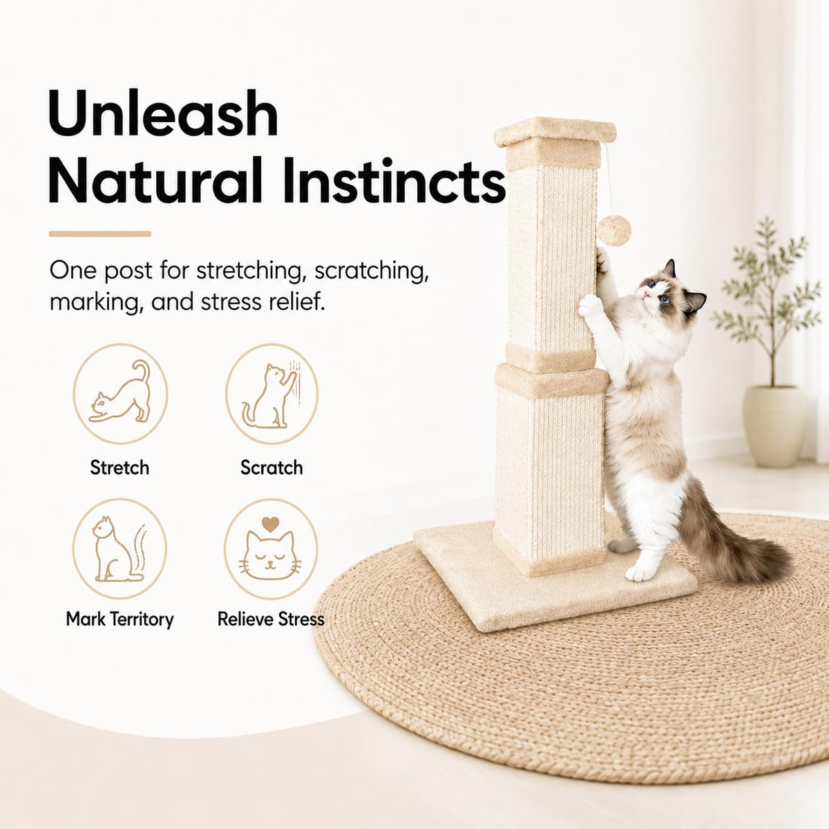 Beige 32Inch Sisal Cat Scratching Post N8815