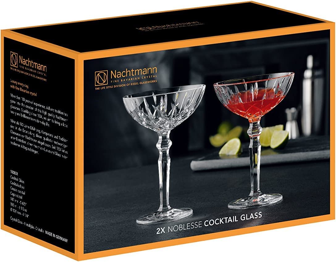 Clear Crystal Cocktail Coupe Glasses, Set of 2 I1080