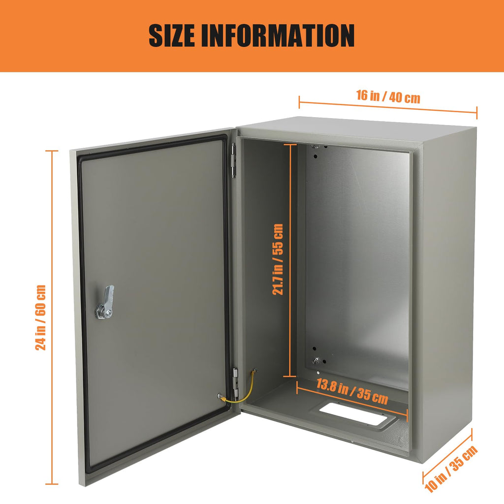 24" x 16" x 10" Waterproof Stainless Steel Electrical Enclosure Box with Lock L9673