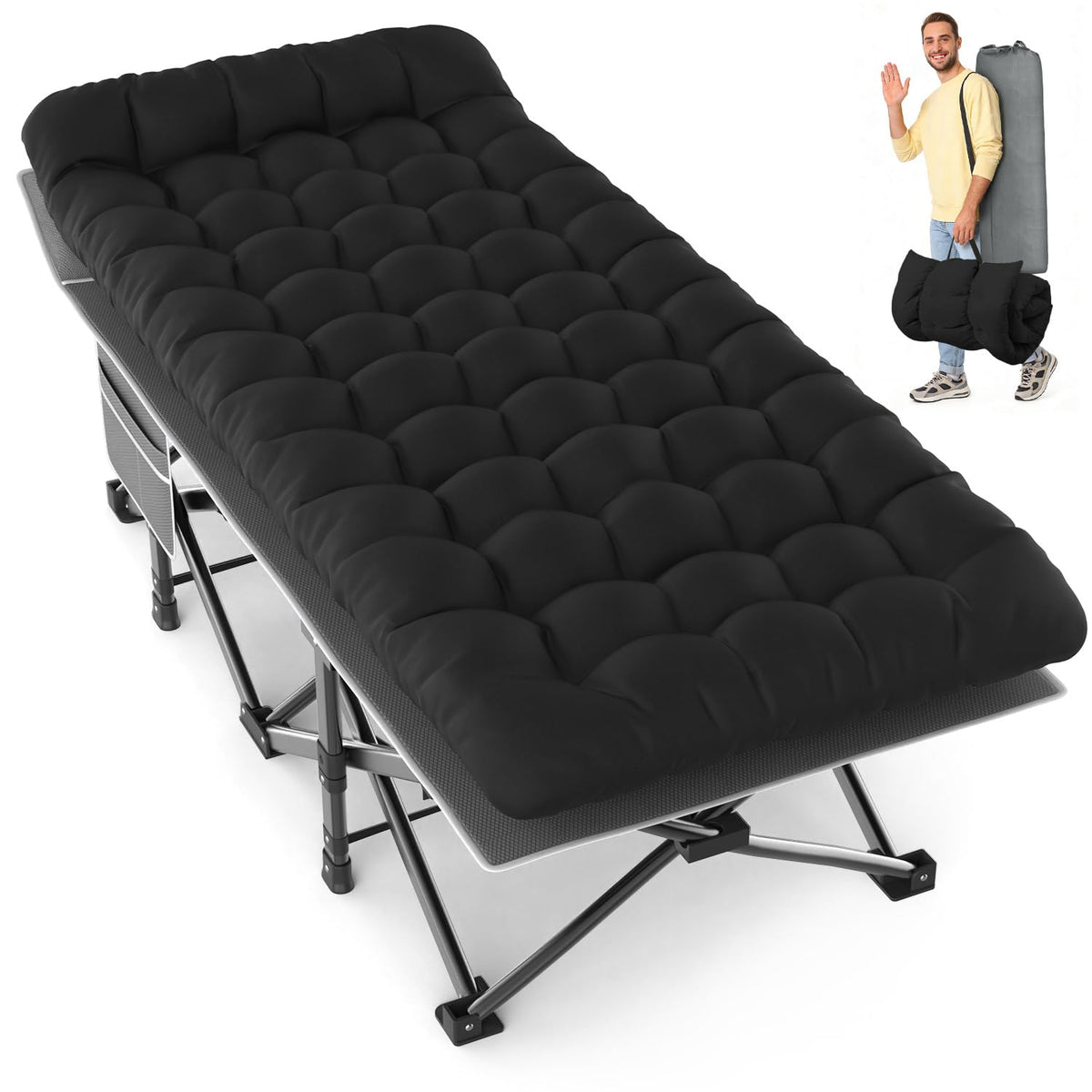 XXL Camping Cot with Mattress, Pillow & Carry Bag M5033