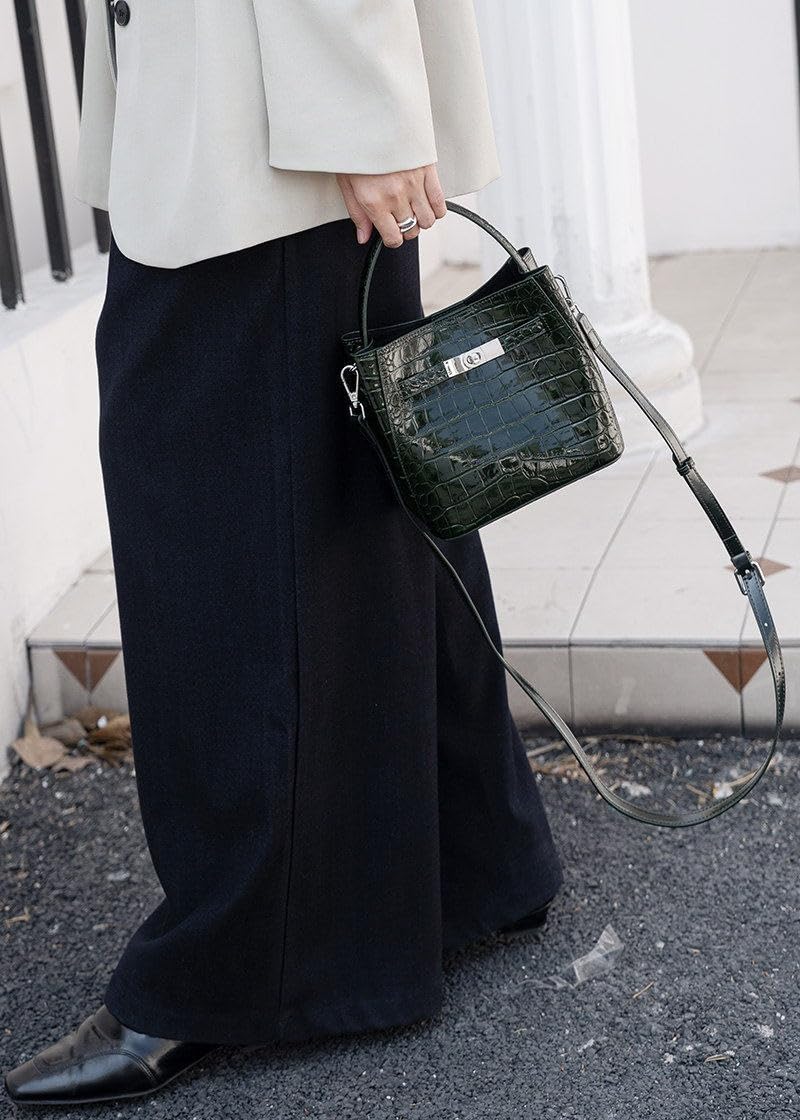 Crocodile Embossed Leather Bucket Bag K286