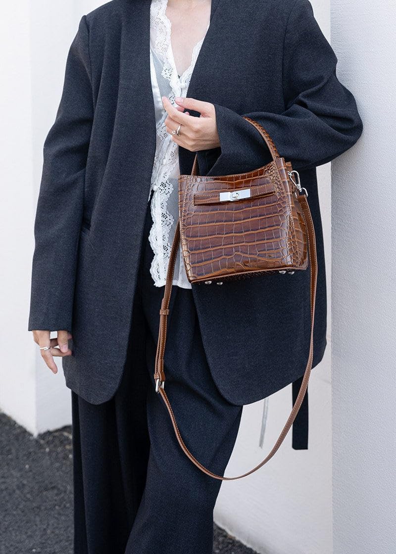 Crocodile Embossed Leather Bucket Bag K286
