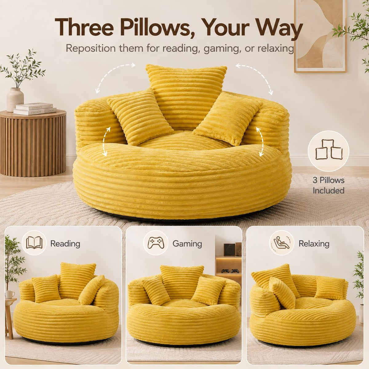 Oversized Mustard Yellow Bean Bag Chair A636