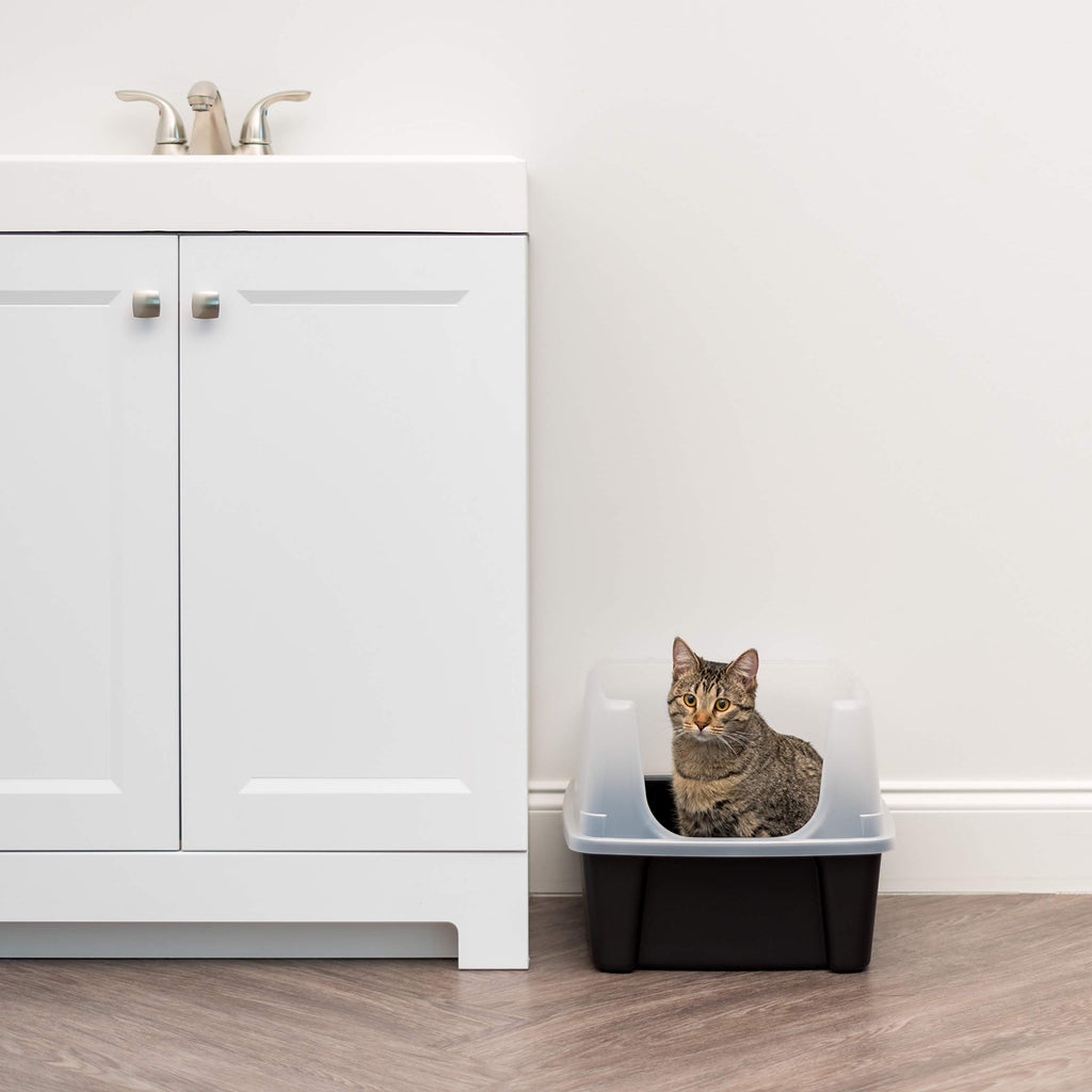 High Sided Cat Litter Box with Scatter Shield, Black J4865