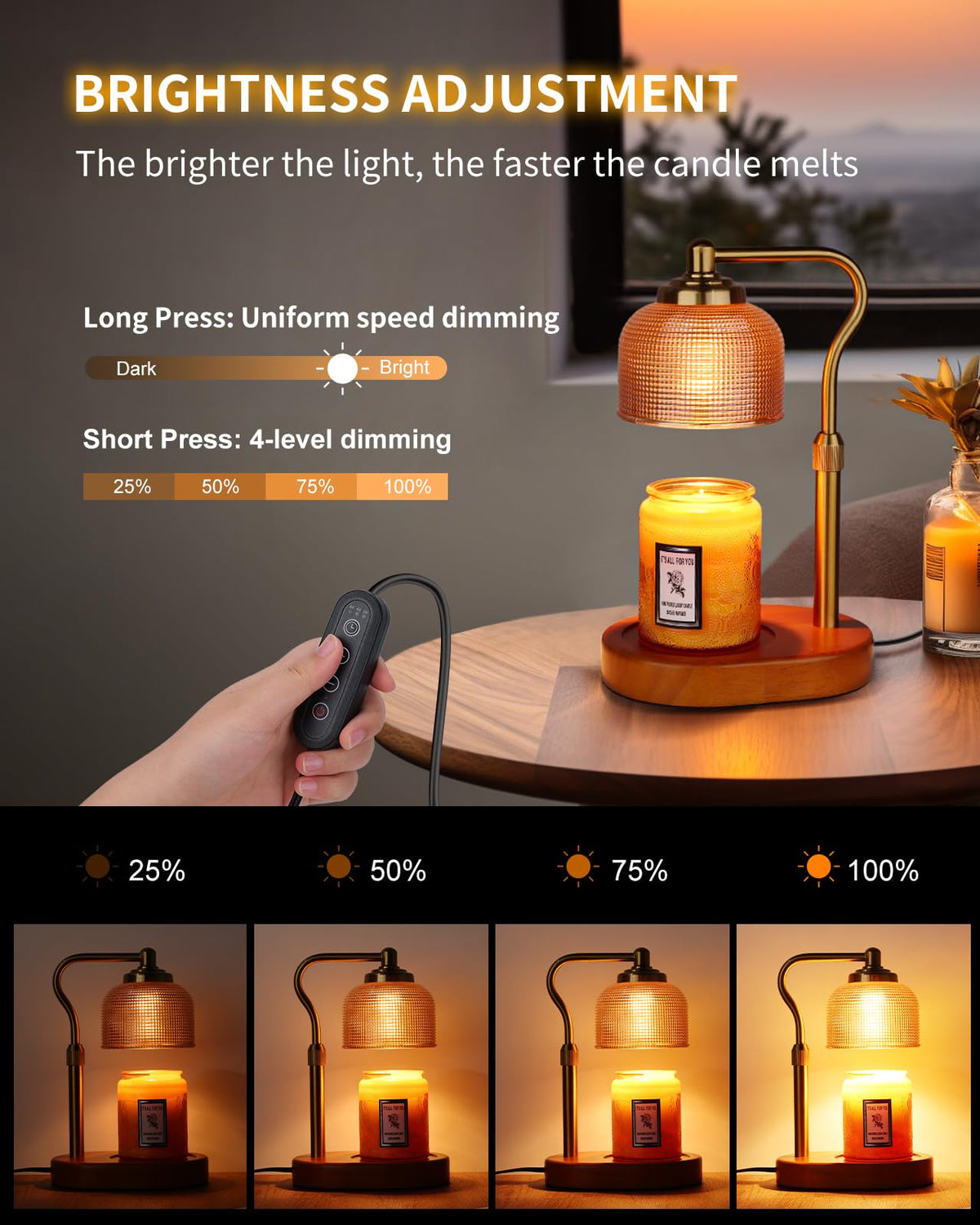 Electric Candle Warmer Lamp with Timer Dimmable Height Adjustable F664849