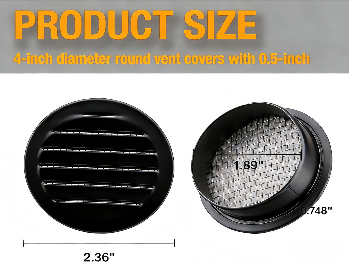 Black 2 Inches Round Aluminum Louver with Insect Screen U18088
