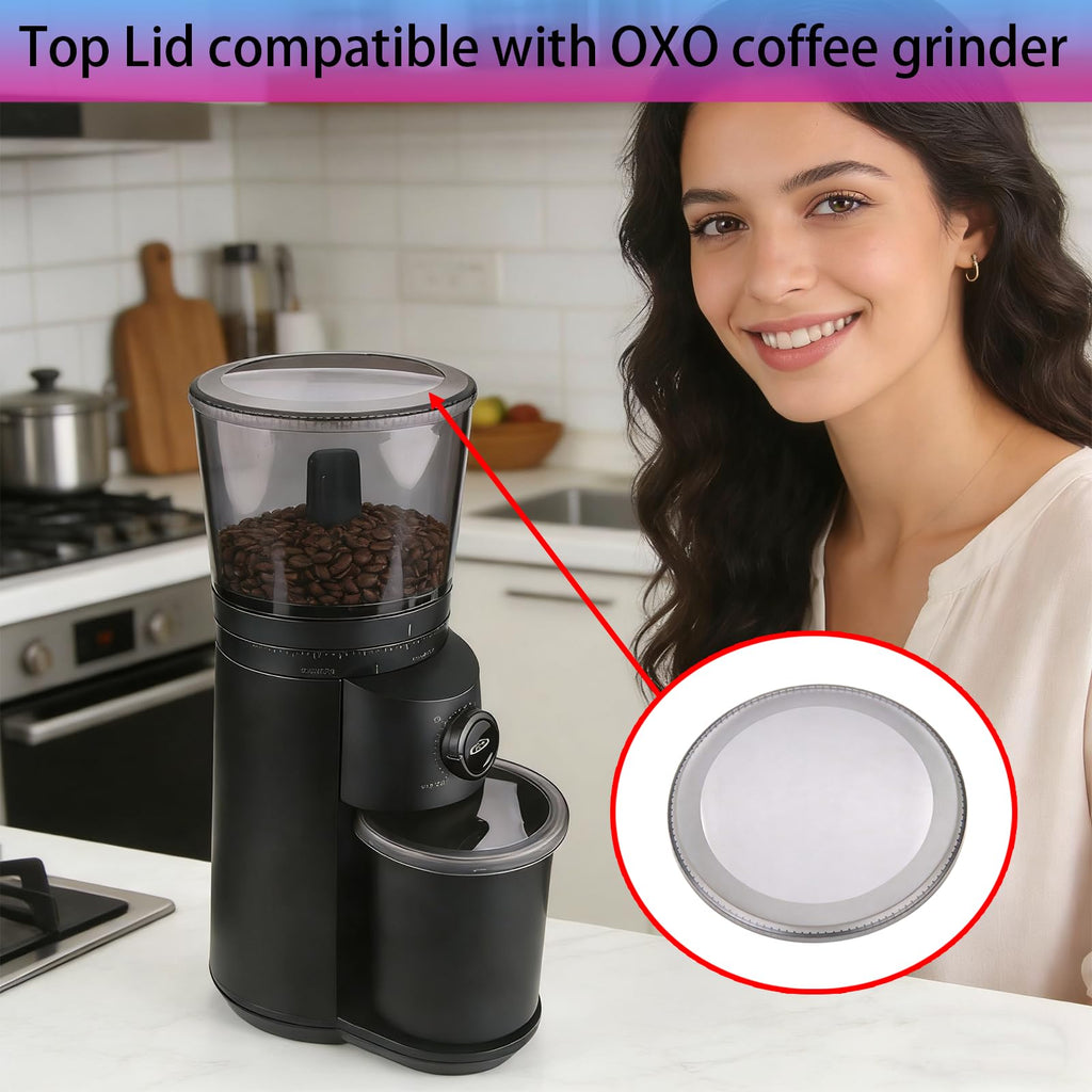 Container Lid for Conical Burr Coffee Grinder, 2 Transparent Gray T48137