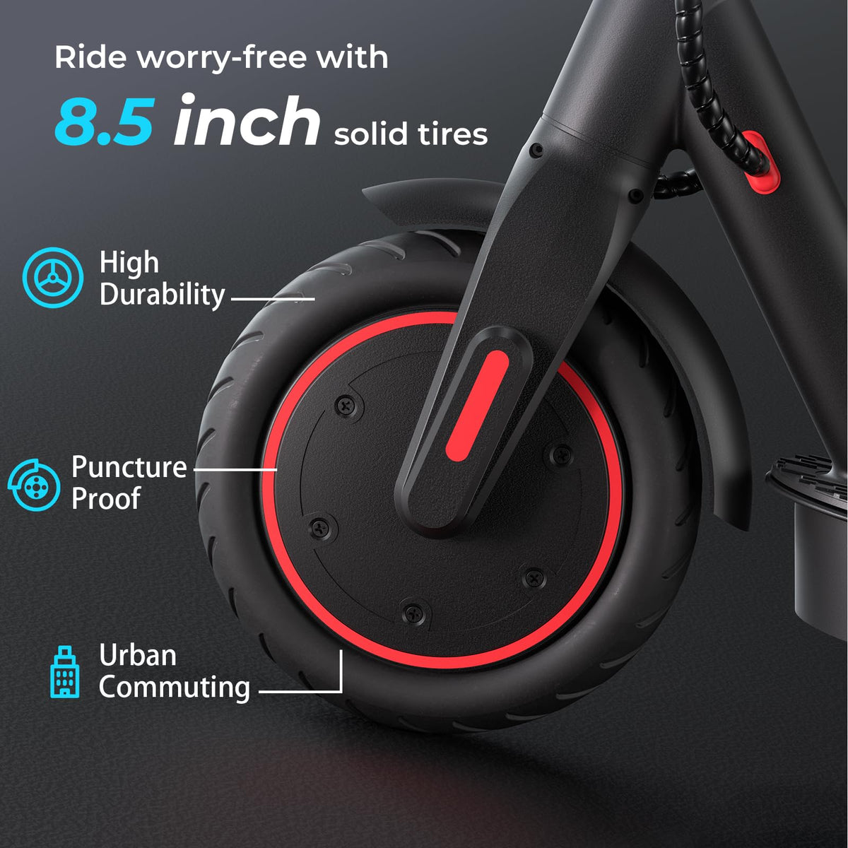 Electric Scooter 18Miles Max Range 19 Mph Foldable 8.5'' Solid Tire T8011