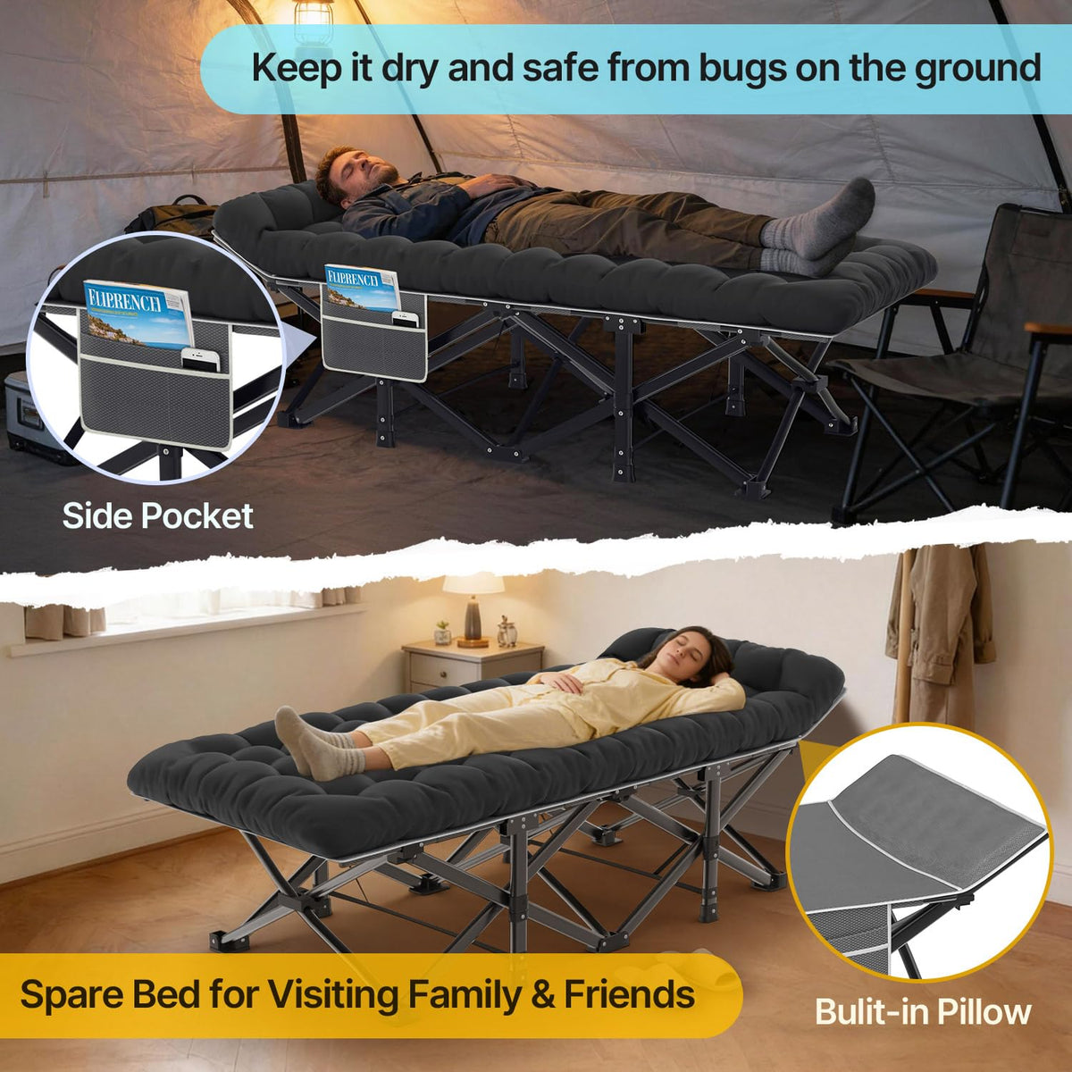 XXL Camping Cot with Mattress, Pillow & Carry Bag M5033