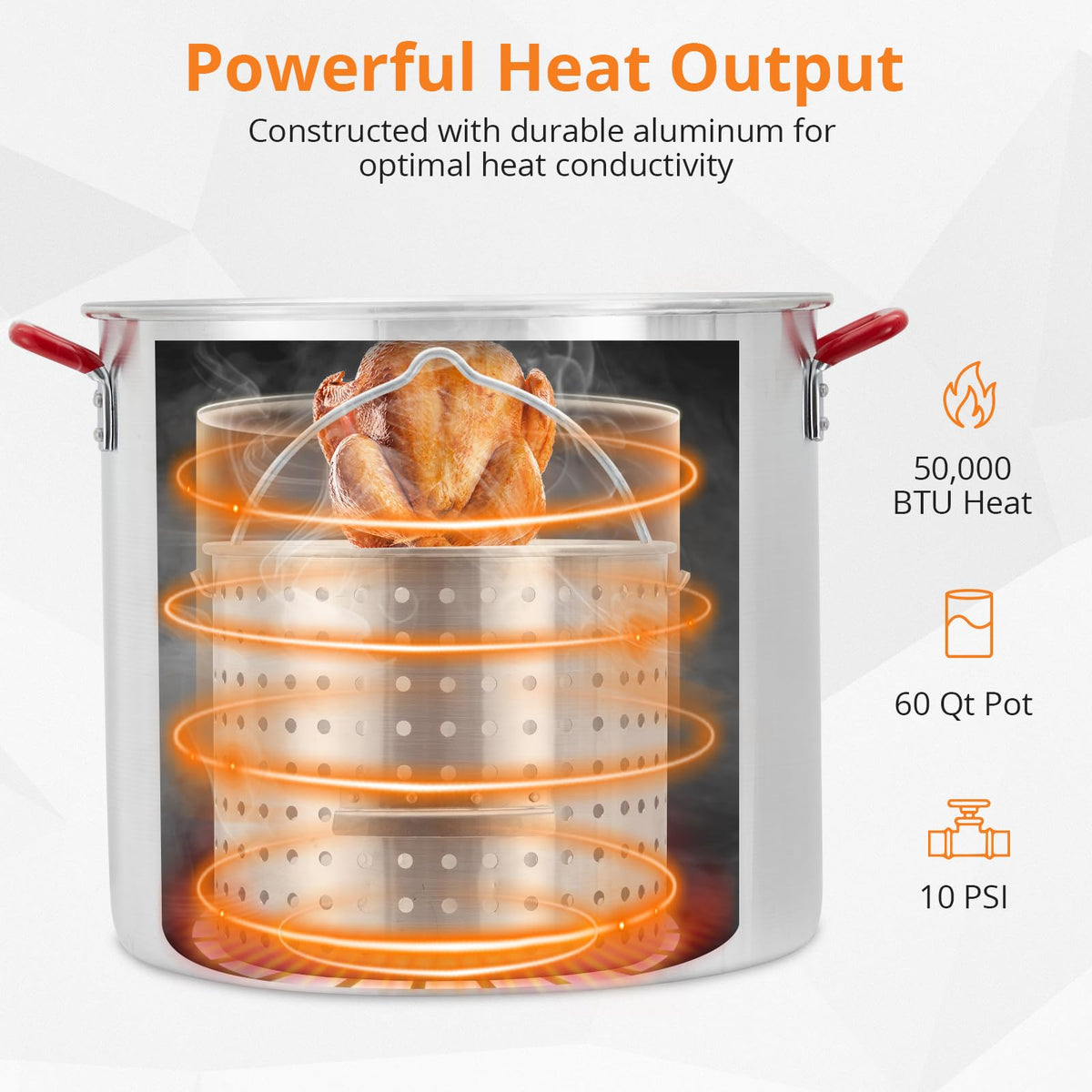 60QT Aluminum Seafood Boil Pot with Strainer Basket and Propane Burner G89153