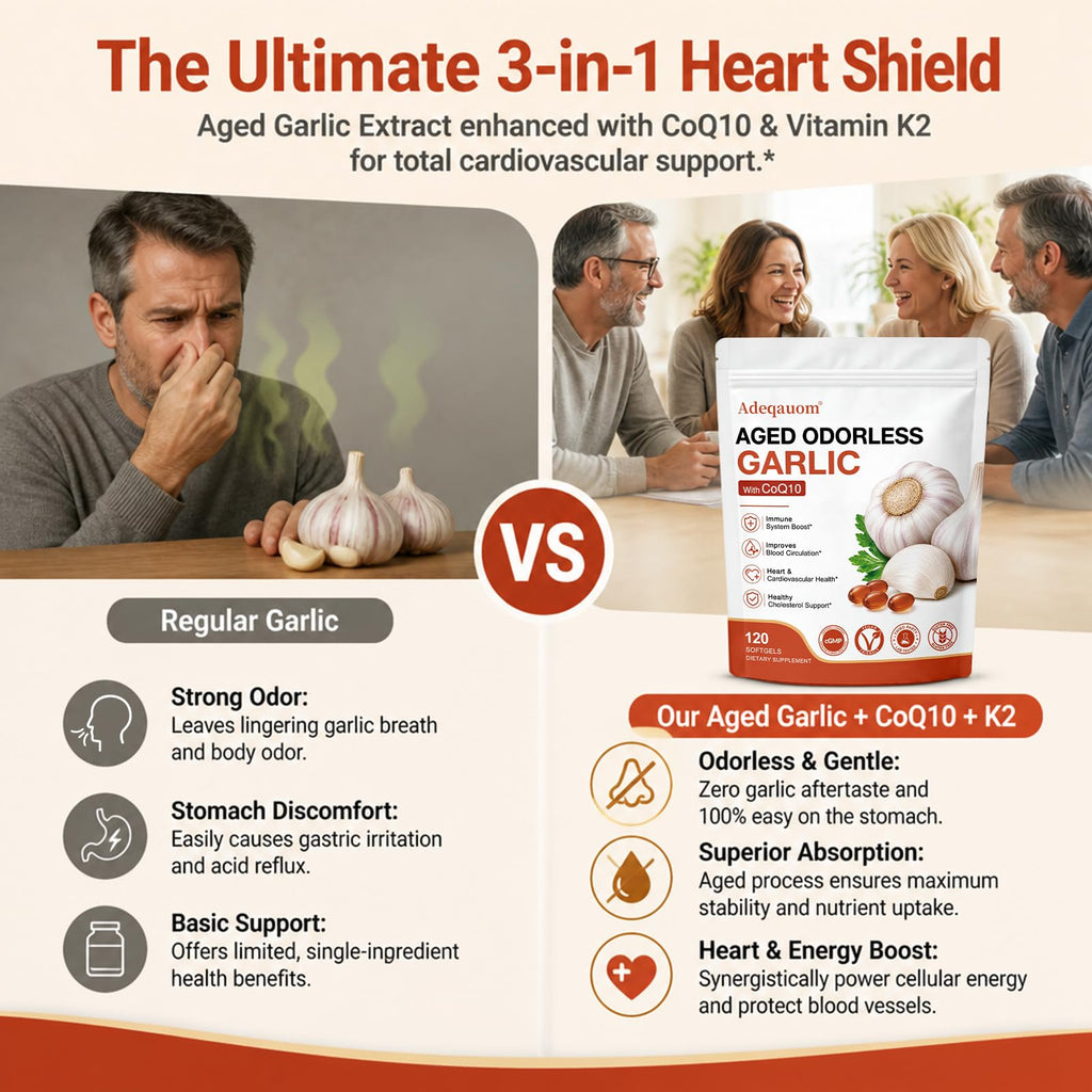 1200 mg Odorless Aged Garlic Extract Softgels with CoQ10 Ubiquinol & Vitamin K2, 120 Softgels R99446