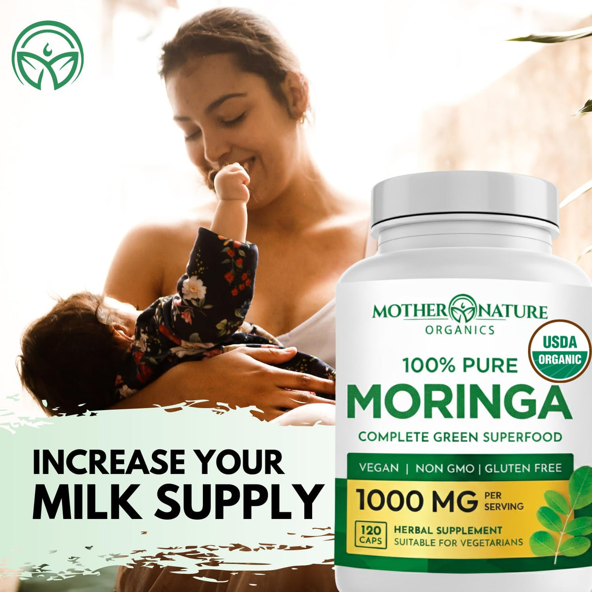 Organic Moringa Leaf Capsules 1000mg 120 Ct I879