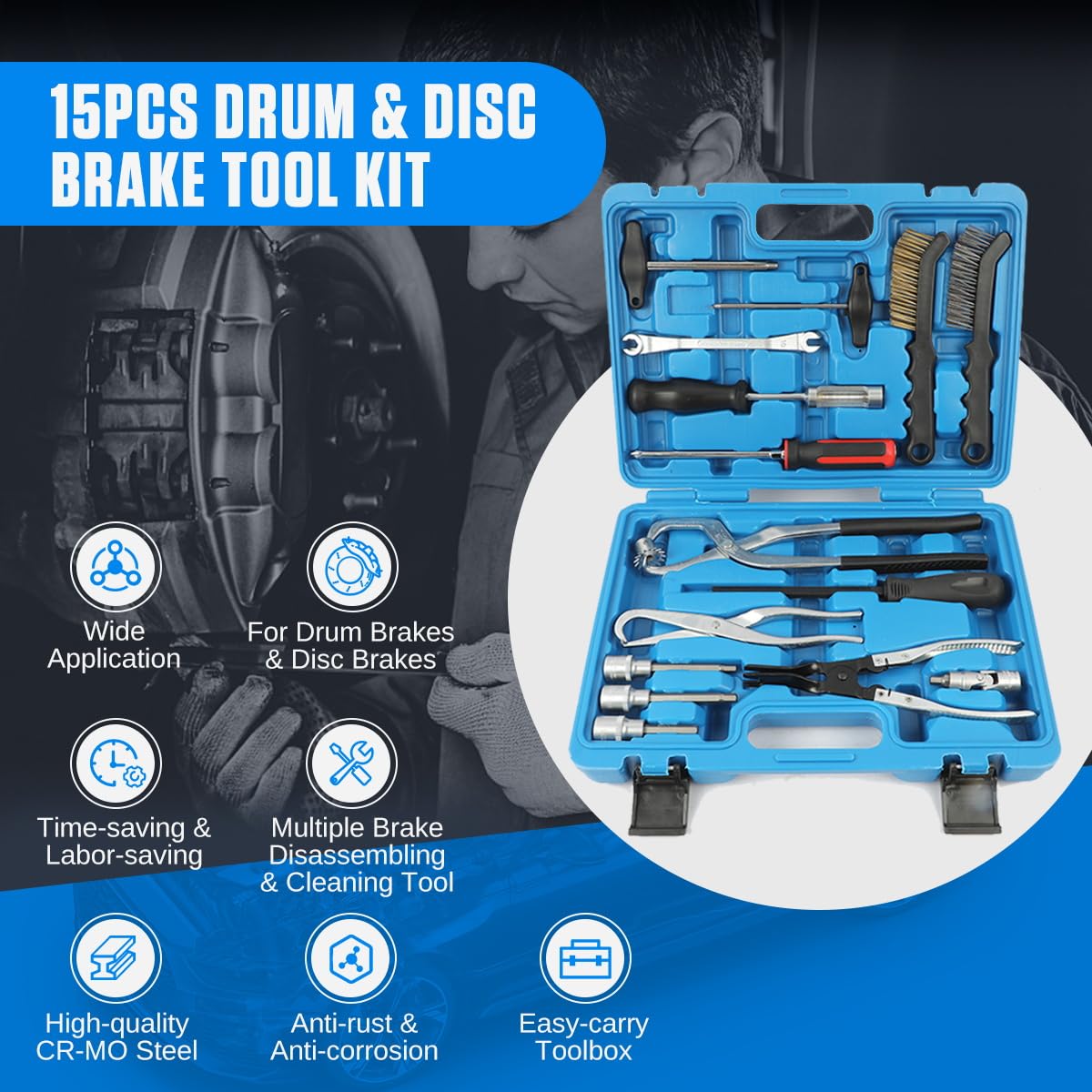 15 Pc Drum & Disc Brake Tool Kit A416