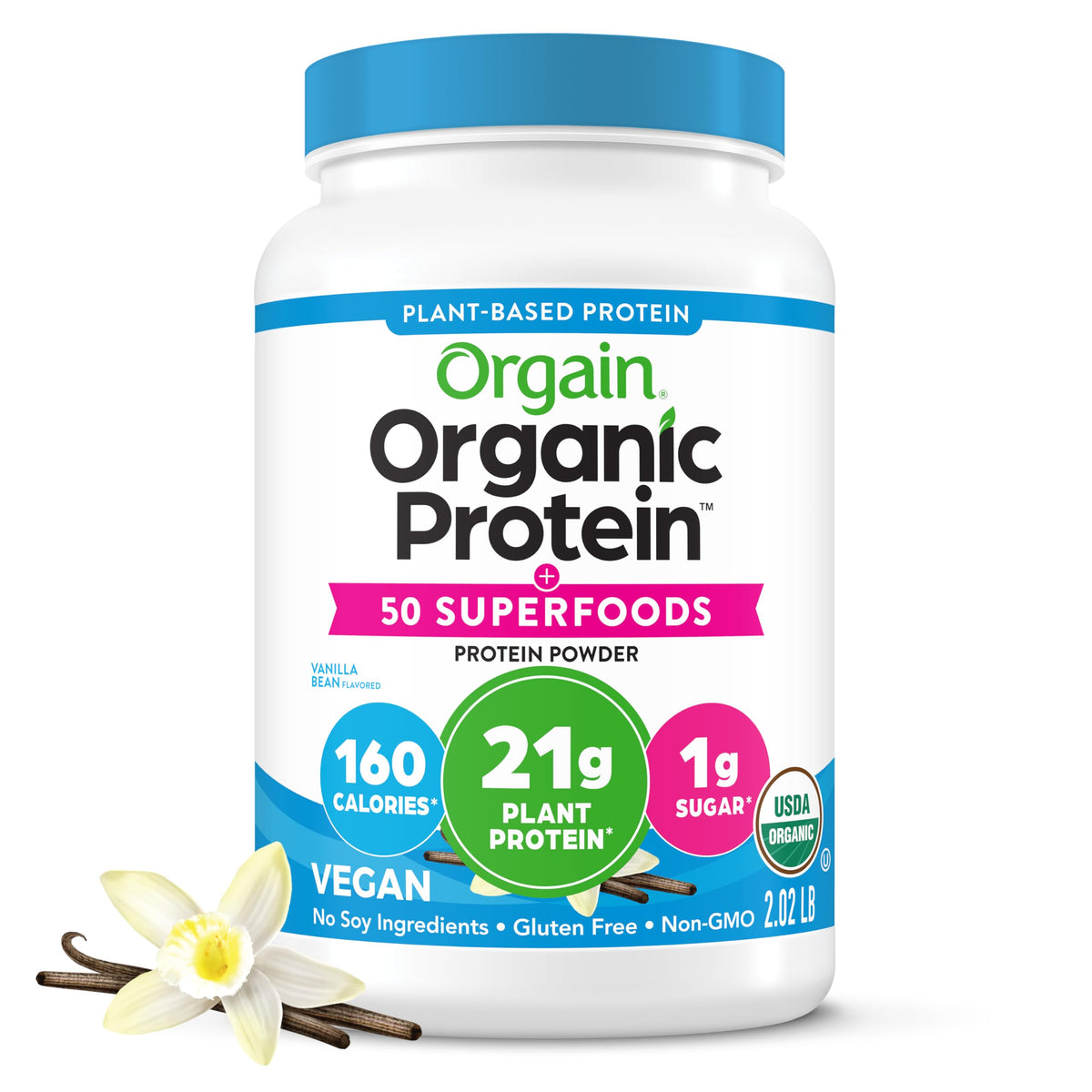 Organic Vegan 21g Protein Superfoods Powder Vanilla Bean 2.02lb T69391