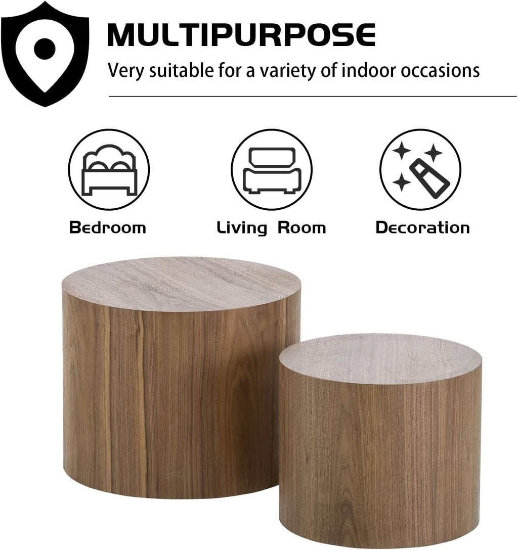 Round Coffee Table Set of 2 Wood Nesting End Table G43000