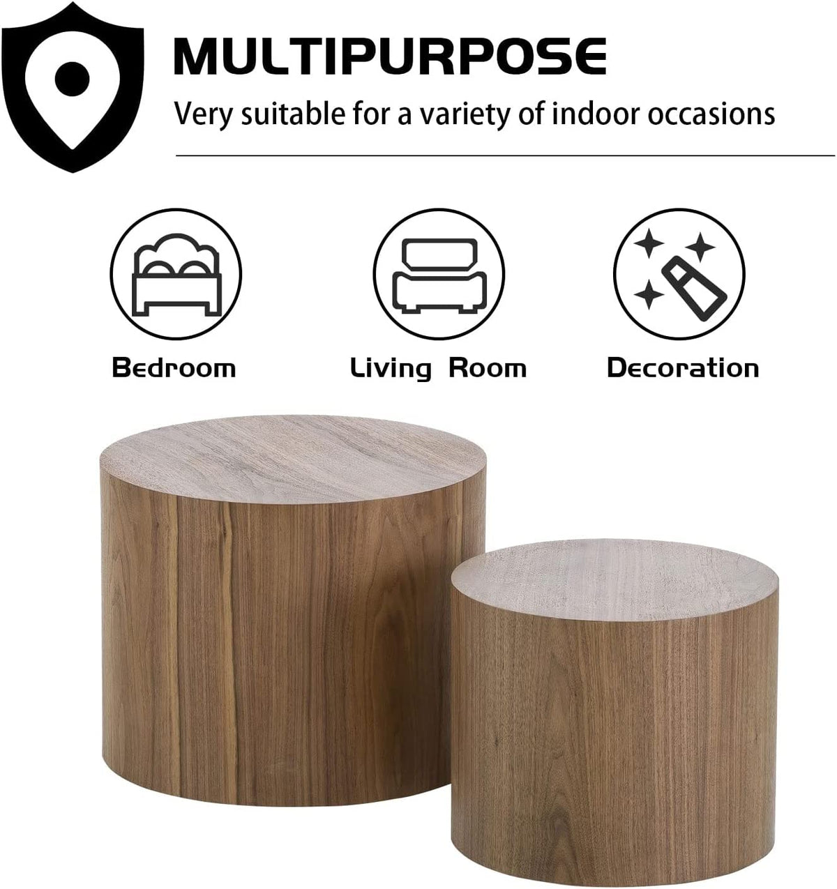 Round Coffee Table Set of 2 Wood Nesting End Table G43000