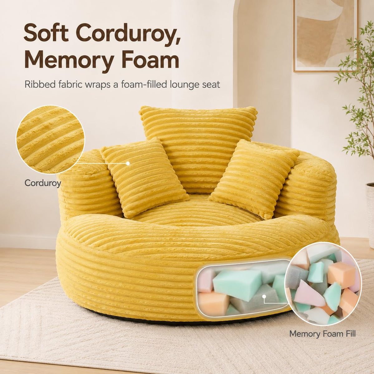 Oversized Mustard Yellow Bean Bag Chair A636