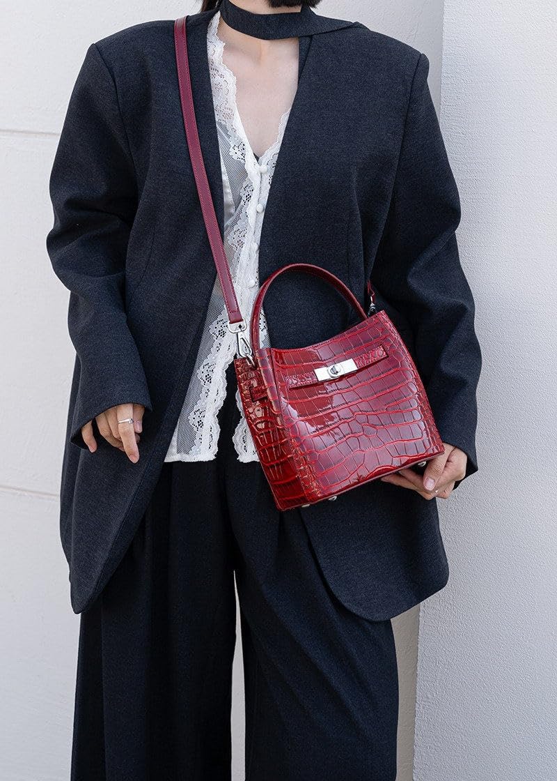 Crocodile Embossed Leather Bucket Bag K286