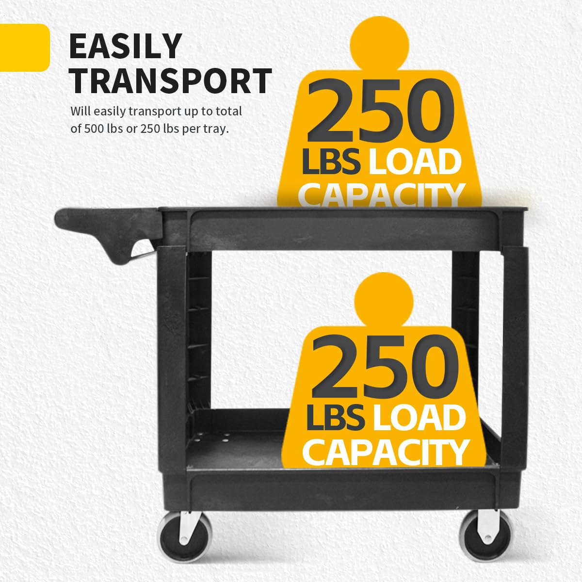 Heavy Duty 2-Shelf Polypropylene Utility Cart 500 lb Capacity O8951