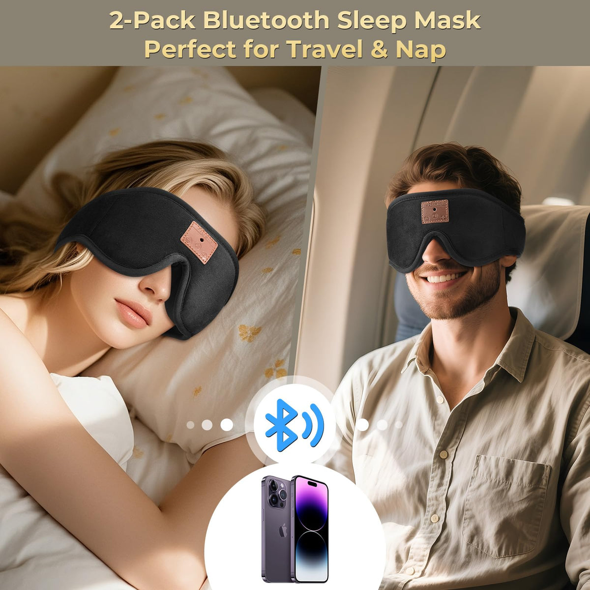 3D Bluetooth Sleep Mask with Headphones 2-Pack V470667