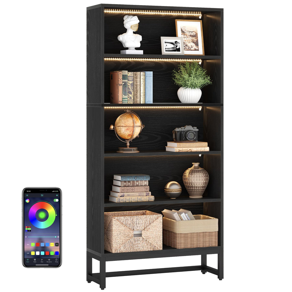 Black 70.8” 5-Tier Bookcase with LED Lights X3368