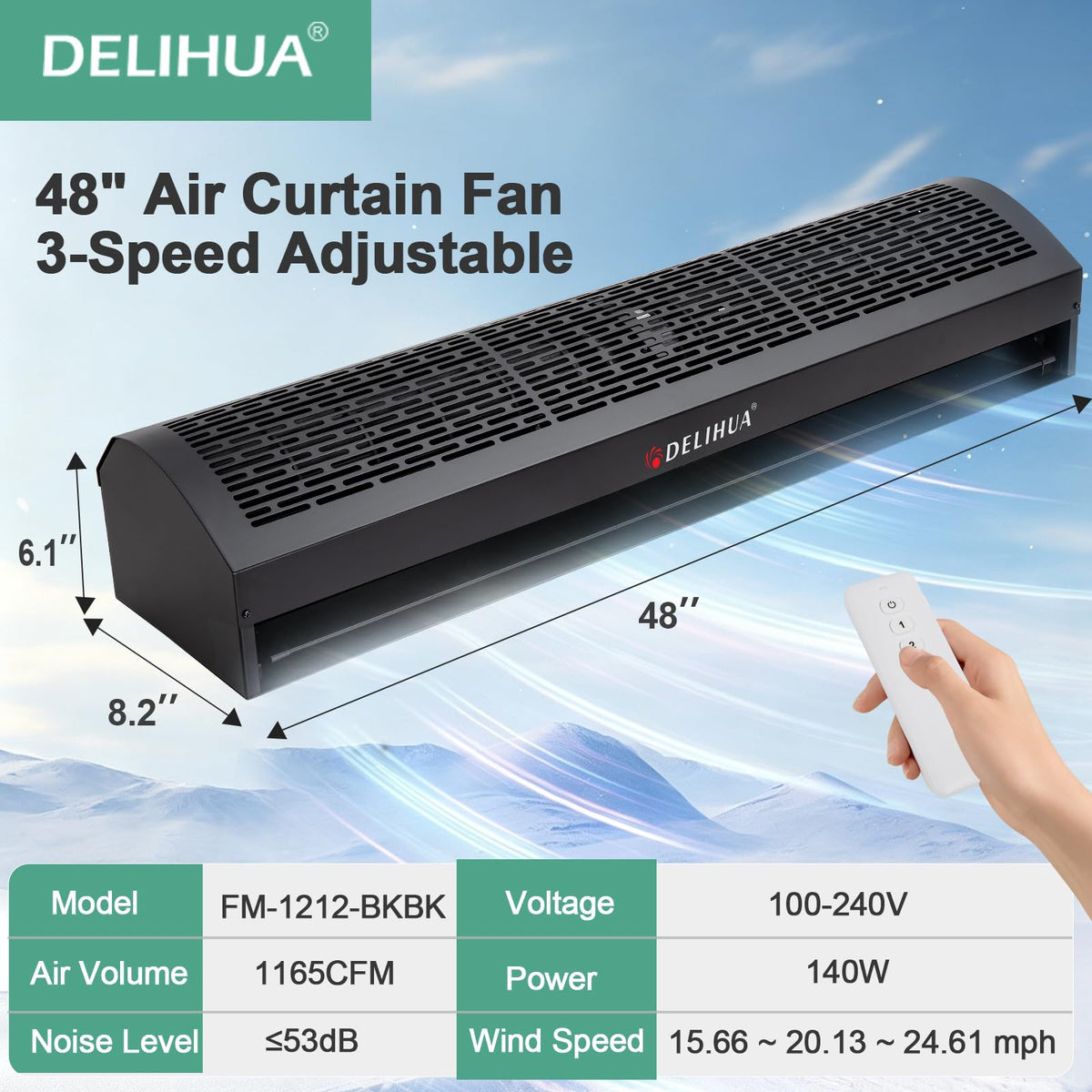 48 Inch Black Air Curtain Fan with Magnetic Door Switch K617806