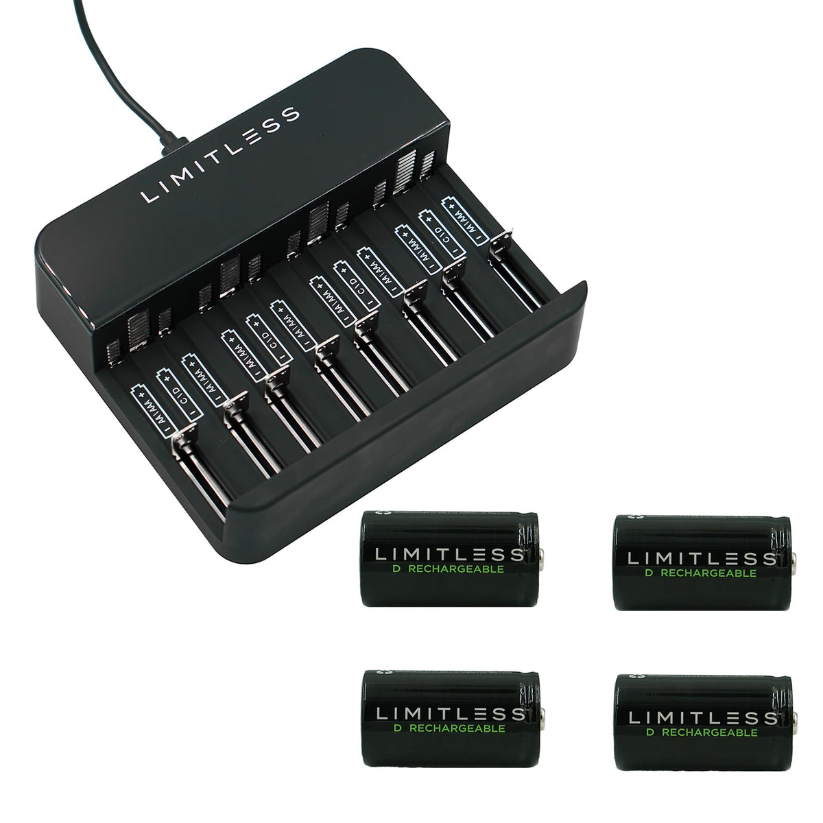 Rechargeable D Batteries 4-Pack with Charger A50417