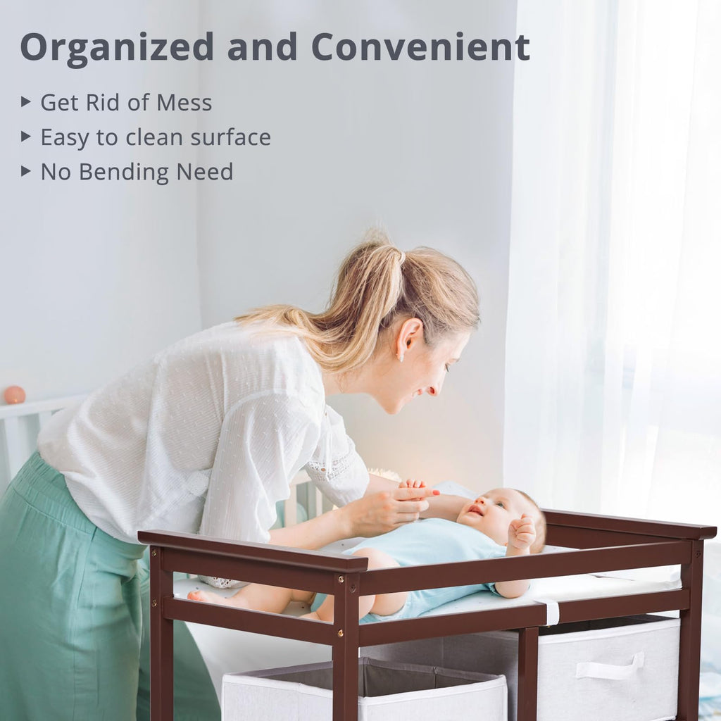 Modern Baby Changing Table with Laundry Hamper & 3 Drawers Q494755