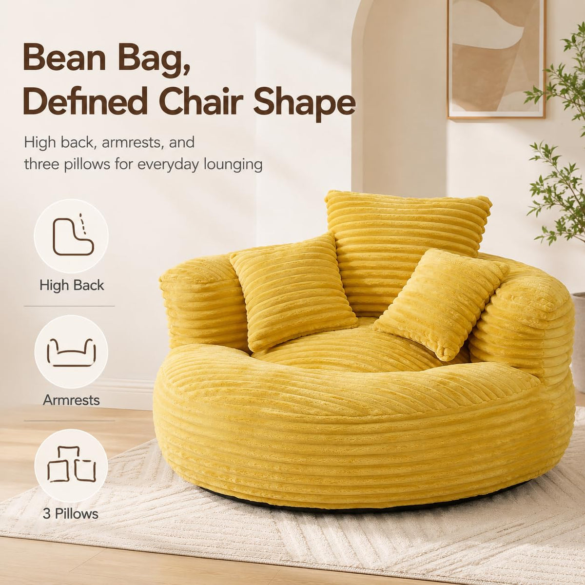 Oversized Mustard Yellow Bean Bag Chair A636