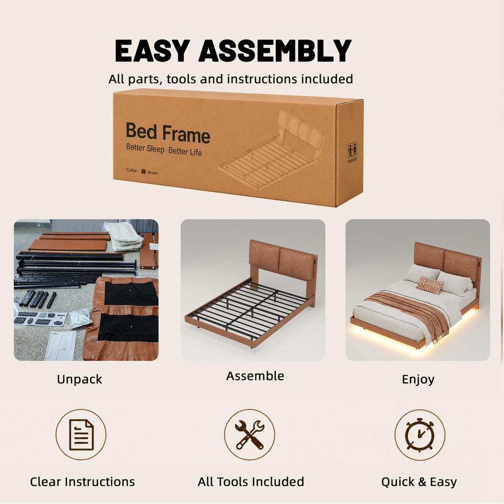 Queen Floating Bed Frame with LED Lights V368036
