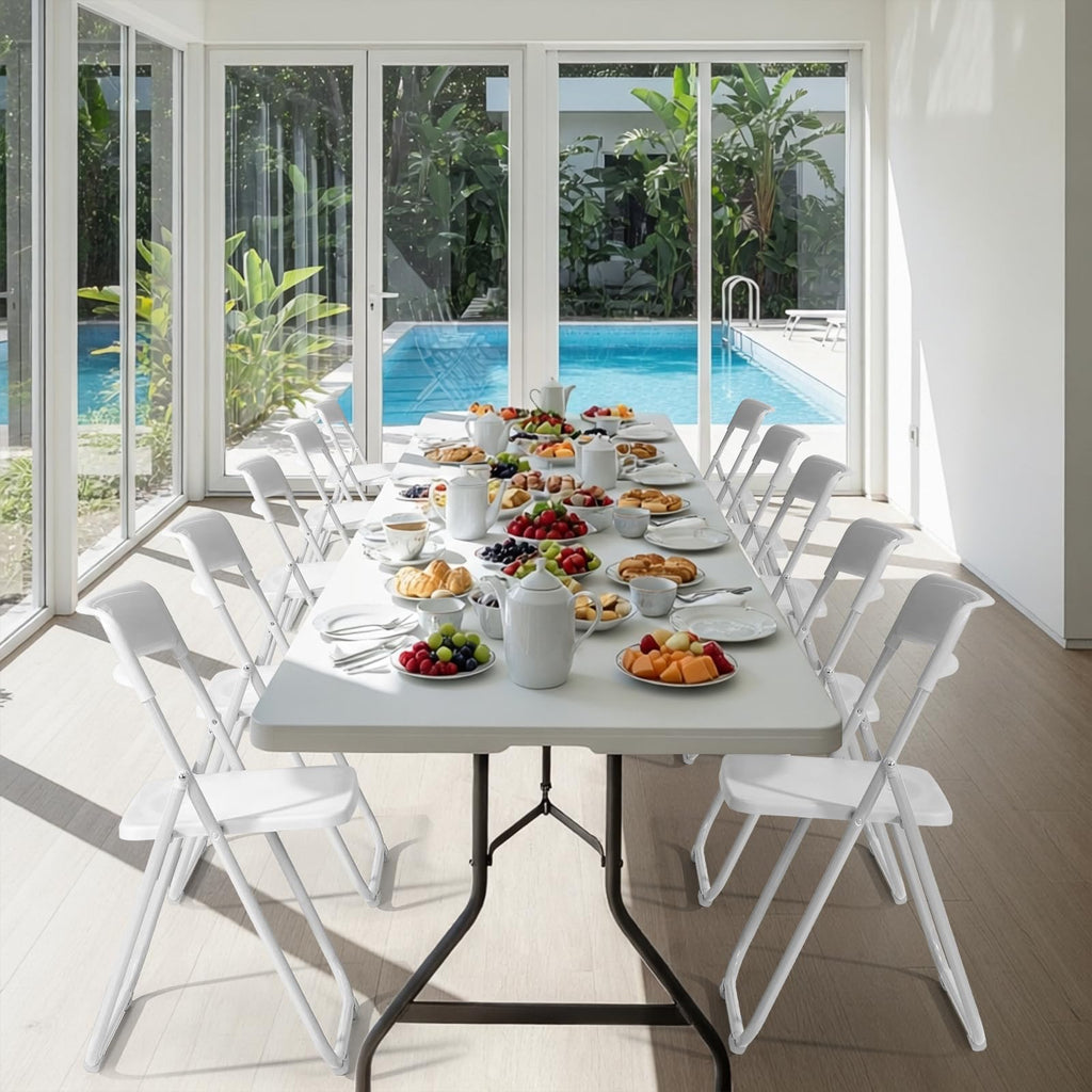 White Plastic Folding Chairs, 10 Pack Steel Frame X3269