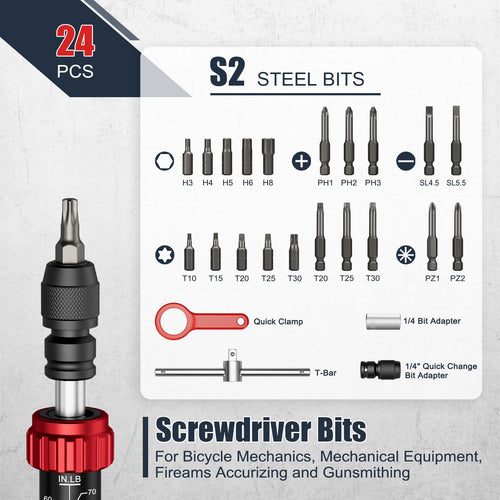 24 Pcs 10-70 Inch Pound Torque Screwdriver Set P76314